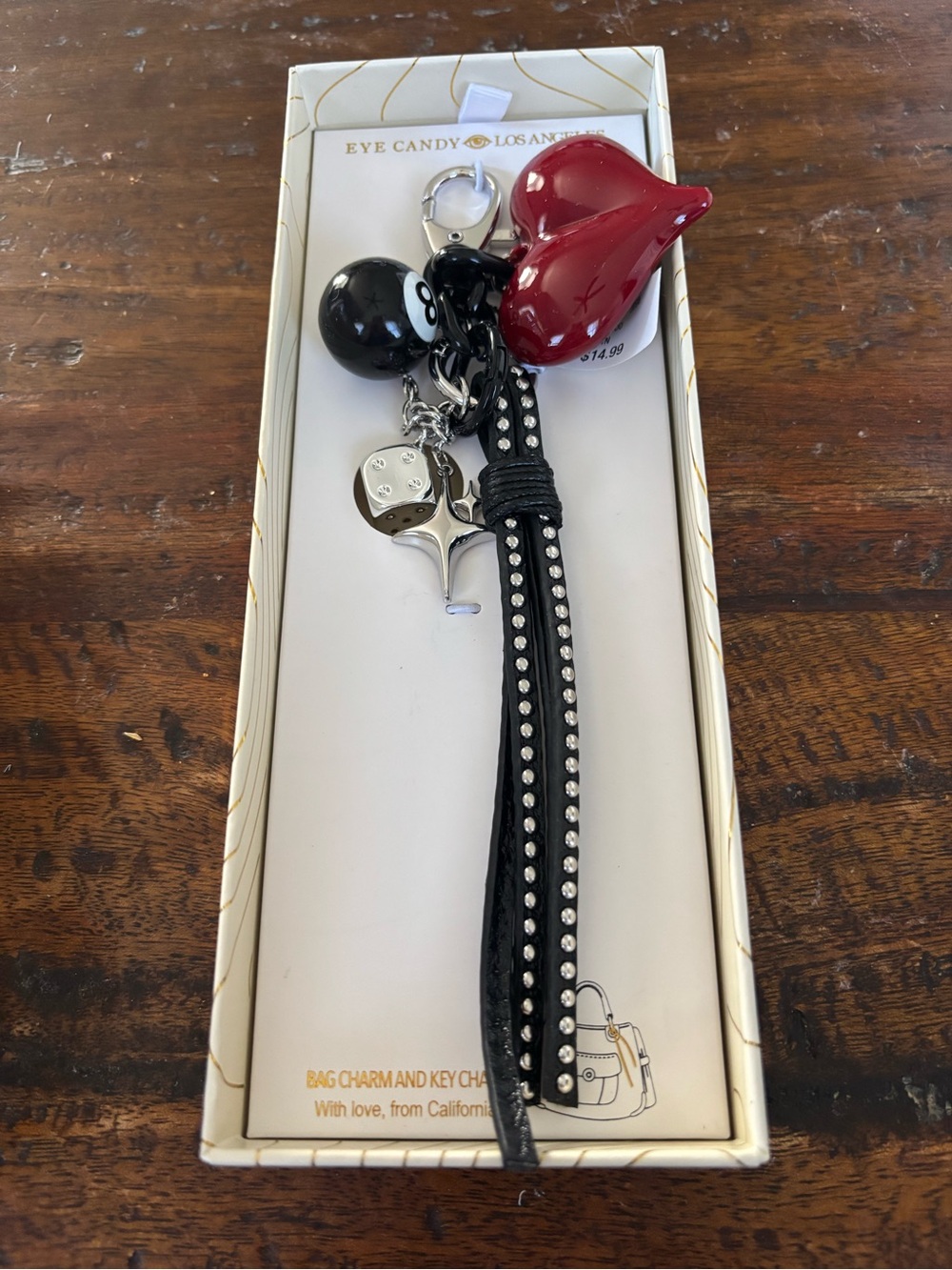 eye candy Red Lips & Black Studded Tassel Keychain Charm